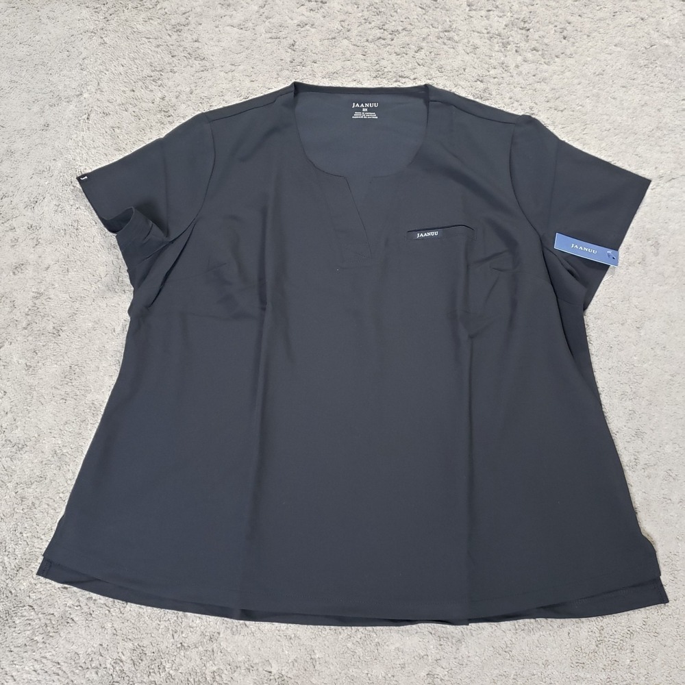 JAANUU Scrub Top Women 3X Black One Pocket Tuck-In Medical Nursing Healthcare
